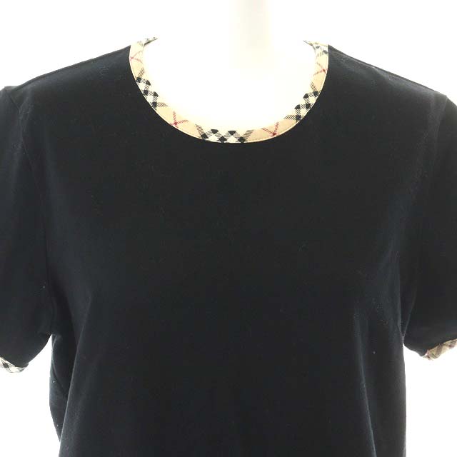 バーバリーロンドン　Tシャツ　カットソー　リボン　M ノバチェック　ブラック 美品 Burberry バーバリー Tシャツ ノバチェック Vネック 黒 M