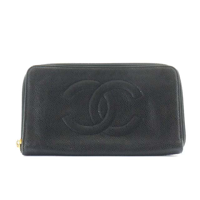 シャネル CHANEL キャビアスキン ココマーク 長財布 ラウンド 