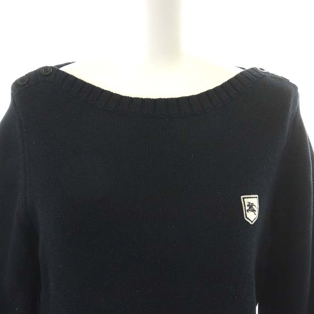 BURBERRY ネイビー セーター BURBERRY バーバリー burberrys ロゴ 刺繍 Vネック コットン