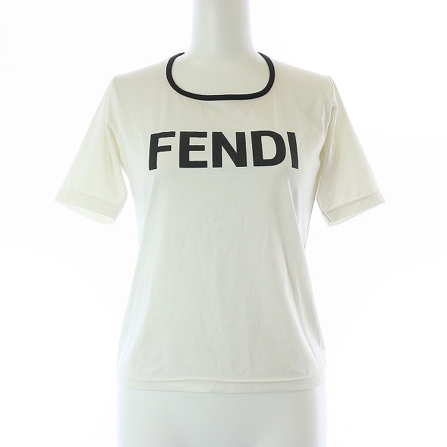 フェンディ FENDI Tシャツ カットソー 半袖 ロゴ 38 M 白 ホワイト 黒 