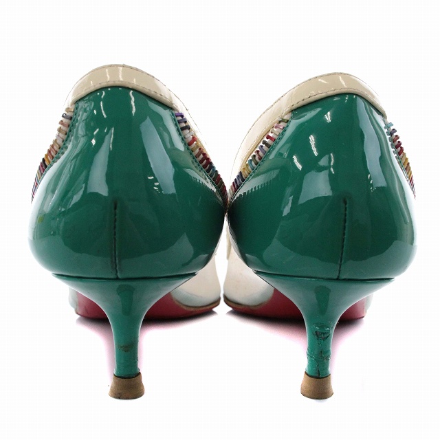 クリスチャンルブタン Christian louboutin パンプス ヒール ポインテッドトゥ メッシュ リボン 36 23cm 緑 グリーン 白 ホワイト /TY ■GY03 レディース