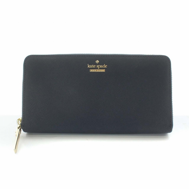 ケイトスペード KATE SPADE 長財布 ラウンドファスナー レザー 紺 