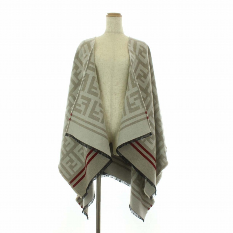 フェンディ FENDI ズッカ柄 ポンチョ ケープ ショール フリンジ ウール  