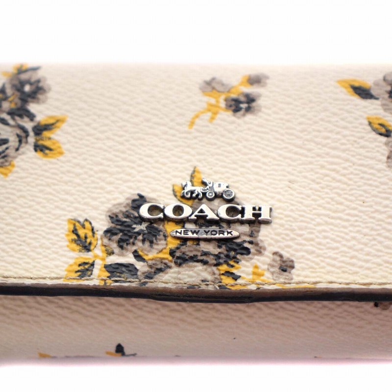 コーチ COACH キーケース 花柄 フラワー レザー アイボリー 黄色