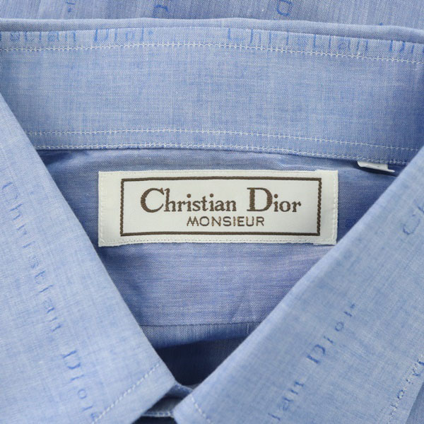 クリスチャン ディオール / コットン長袖シャツ ロゴ刺繍 フランス製 37 青 Christian Dior クリスチャンディオール ヴィンテージ シャツ