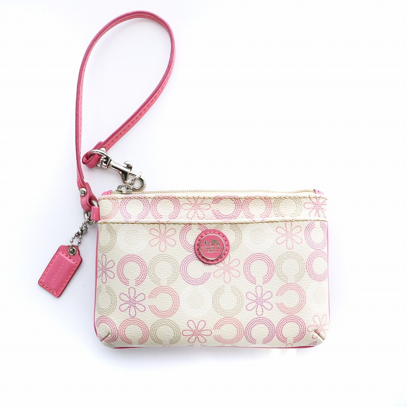 コーチ COACH ポーチ コインケース レザー 花柄 フラワー ピンク 白 