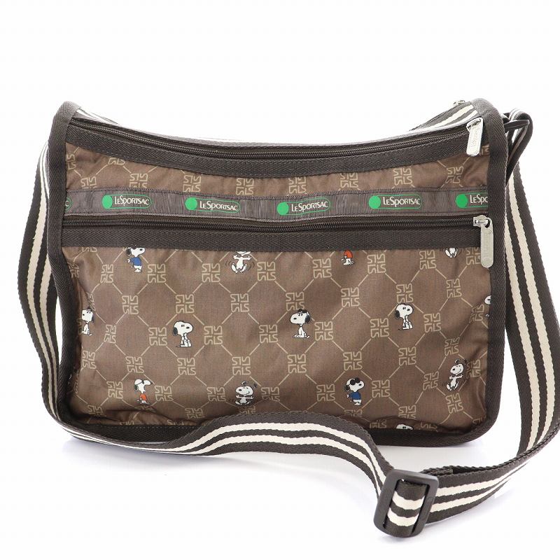 新品　レスポートサック　スヌーピー　ストラップ付きポーチ　ブラウン レスポートサック LesportSAC × SNOOPY スヌーピー ショルダー