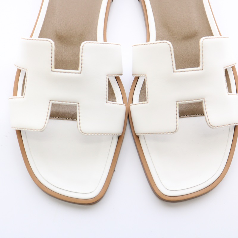 稀少【HERMES】エルメス スクエアトゥサンダル/36/ベージュ 堪 