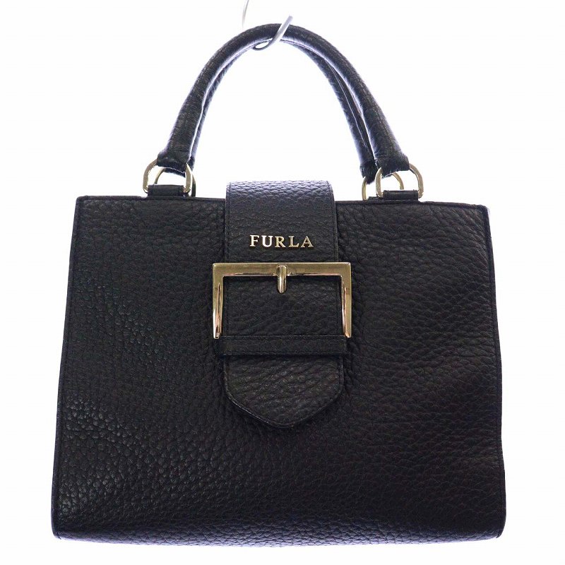 新品未使用【FURLA】バック フルラ FURLA ハンドバッグ レザー マグネット ロゴ 黒 ブラック F7578