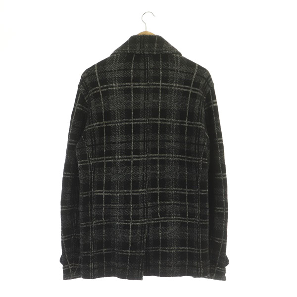 ディーゼル DIESEL ピーコート Pコート チェック ニット ウール混 M 黒 