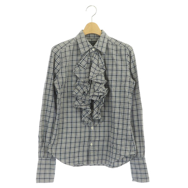 ラルフローレン RALPH LAUREN シャツ 長袖 チェック フリル 4 紺  