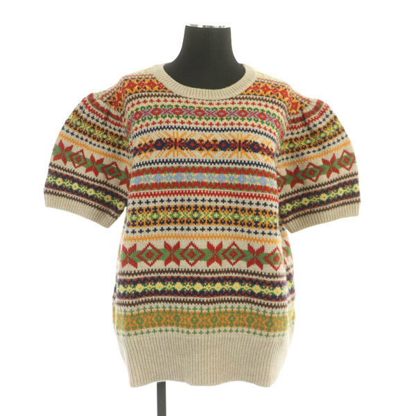 ノルディック柄 ベージュ 半袖ニット ノルディック柄 ベージュ 半袖ニット