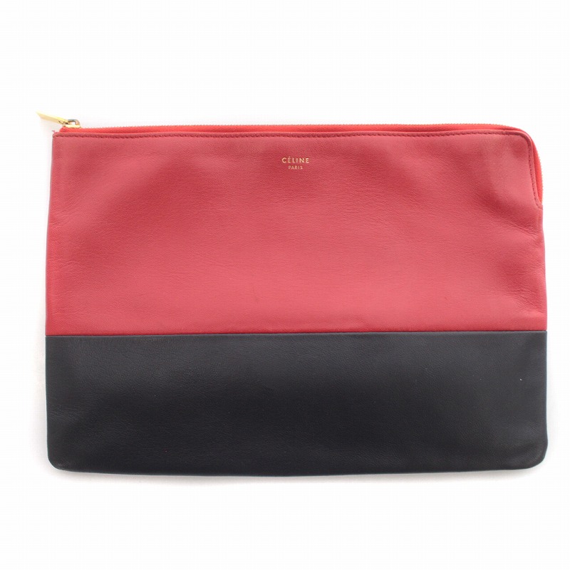 セリーヌ CELINE クラッチバッグ ポーチ バイカラー オールレザー 赤 