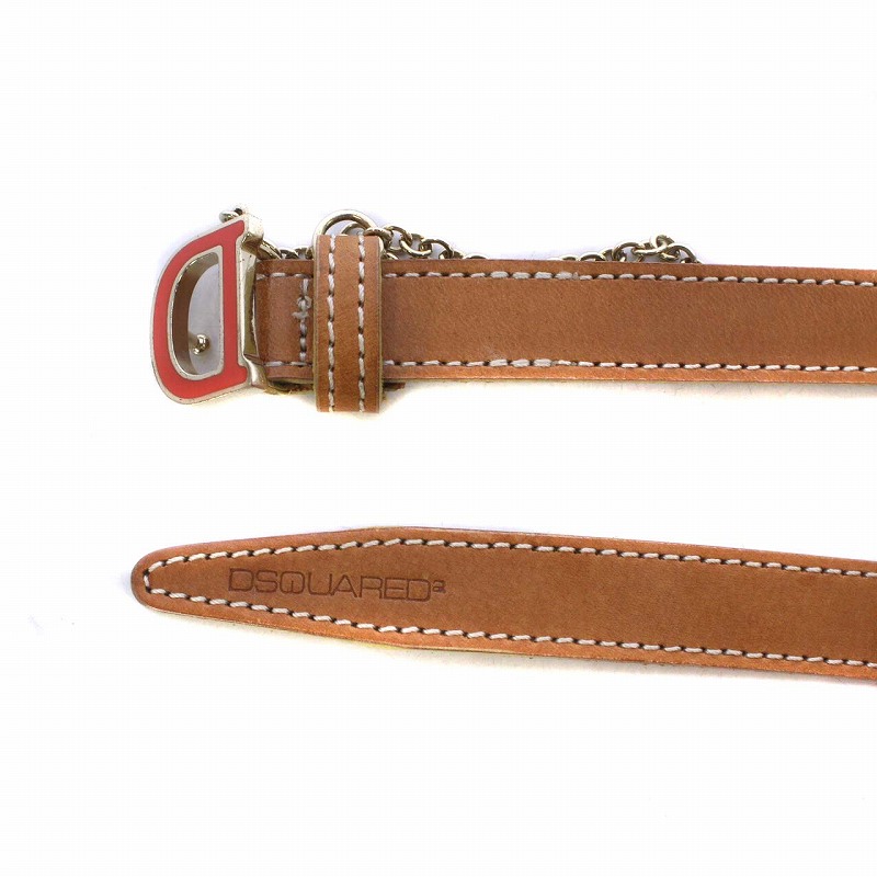 ディースクエアード DSQUARED2 ベルト ロゴバックル レザー チェーン M 