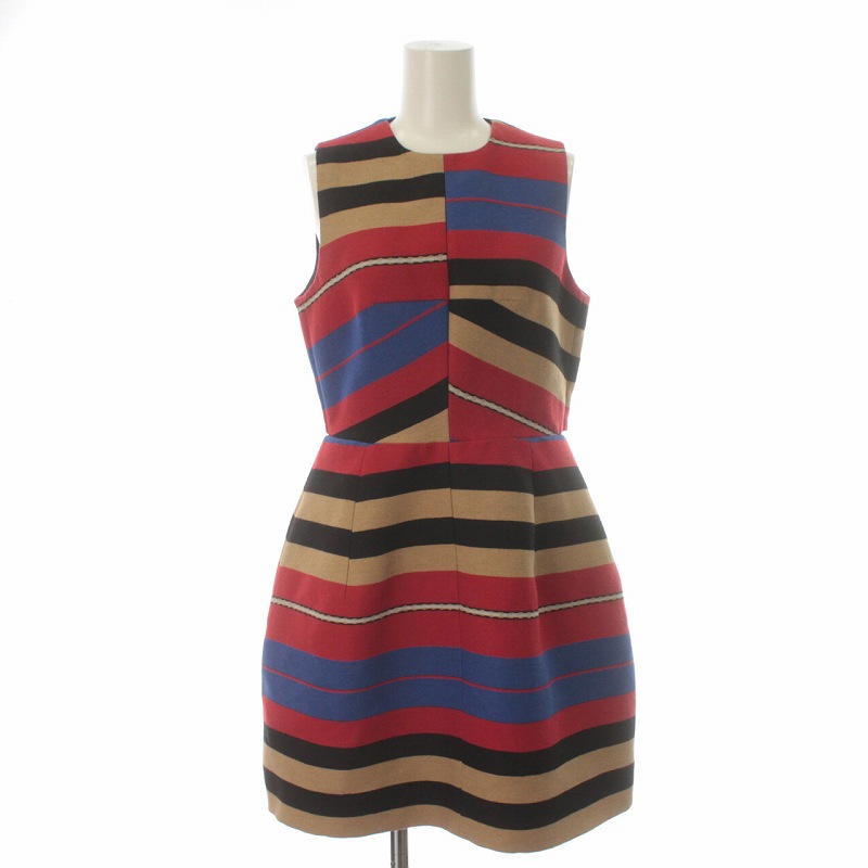 未使用品 カルヴェン CARVEN ワンピース ノースリーブ ひざ丈 ボーダー 