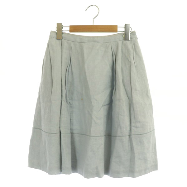 フォクシー FOXEY リネンスカート 膝丈 タック フレア 38 ライトブルー  