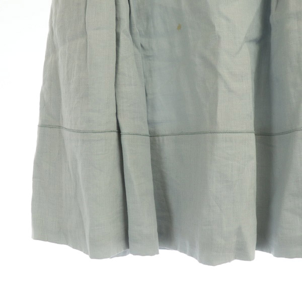 フォクシー FOXEY リネンスカート 膝丈 タック フレア 38 ライトブルー  