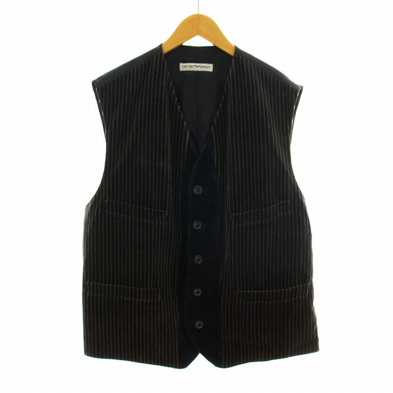 エンポリオアルマーニ EMPORIO ARMANI ジレ ベスト ストライプ ベロア 