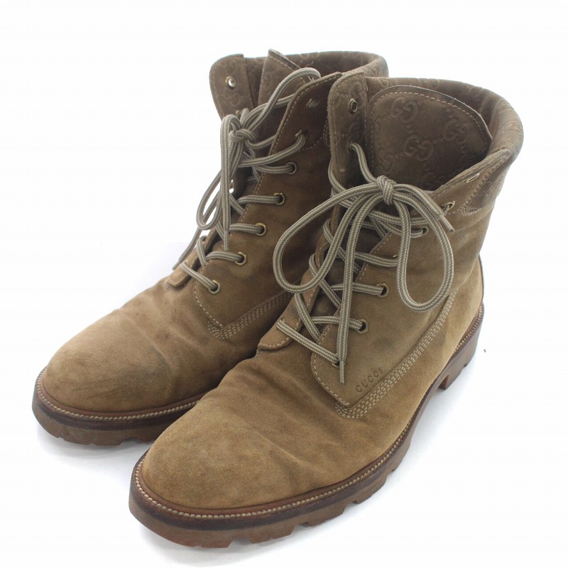 グッチ GUCCI ブーツ レースアップ スエード 10.5 29.5cm 茶 ライト 