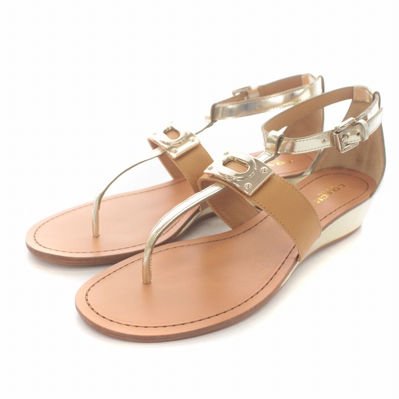 コーチ COACH サンダル レザー ストラップ ターンロック金具 37.5 24.5  