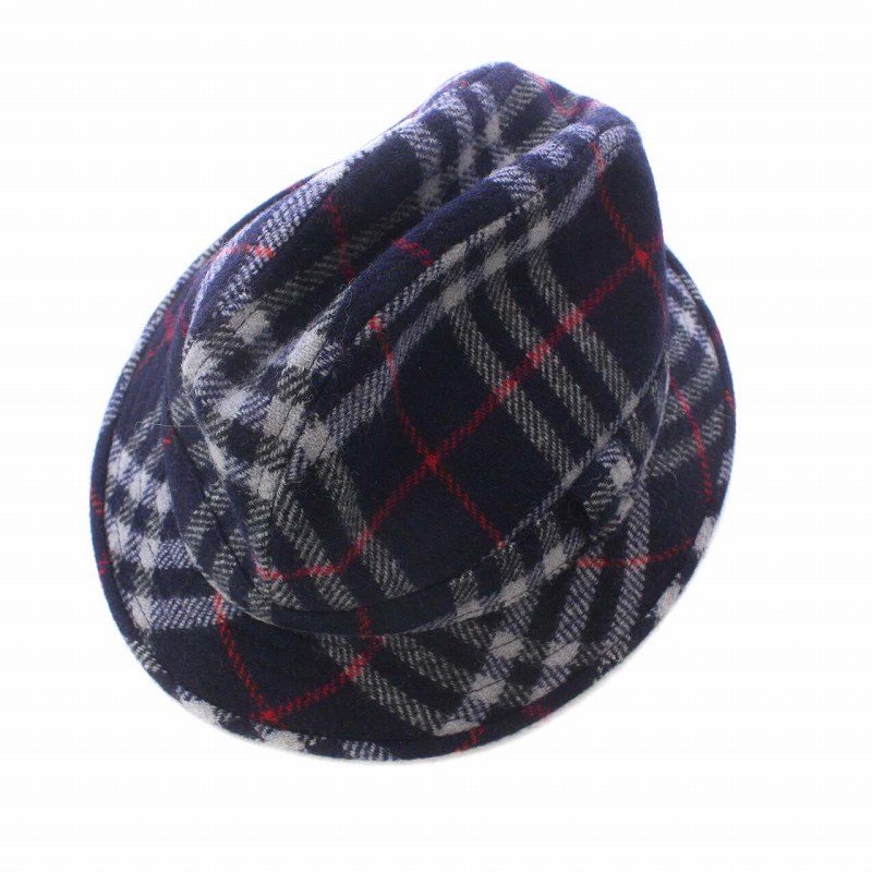 バーバリーズ Burberrys 帽子 ハット ウール 中折れ ノバチェック L 紺 