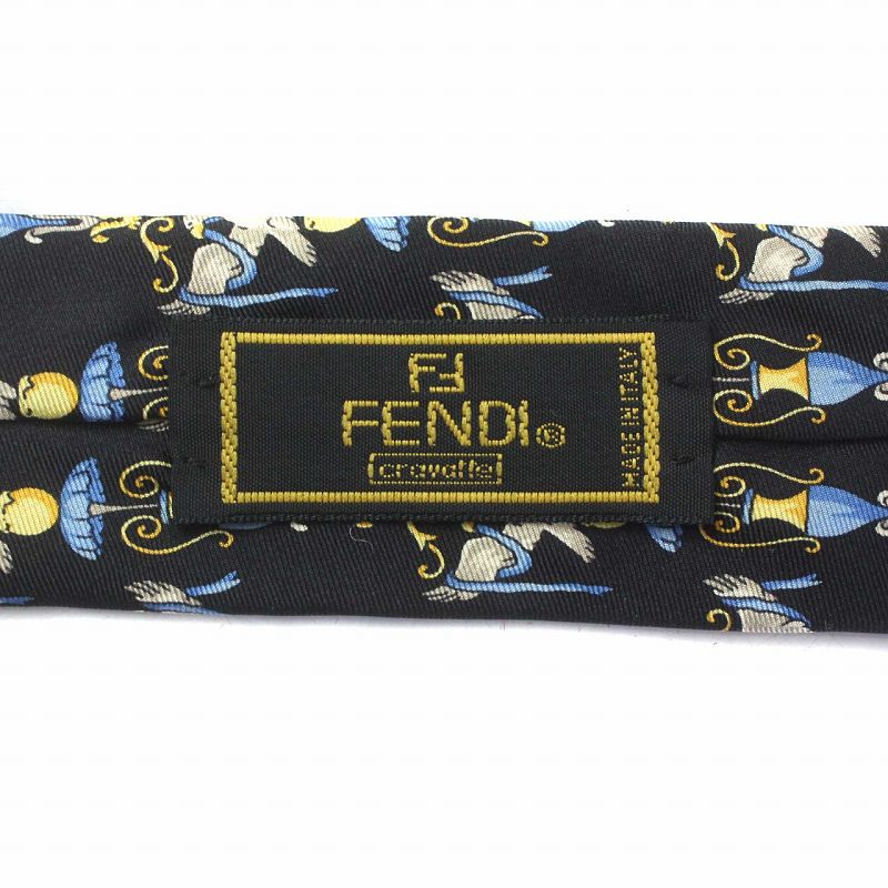 フェンディ FENDI ネクタイ シルク ワイドタイ 鳥 総柄 ロゴ