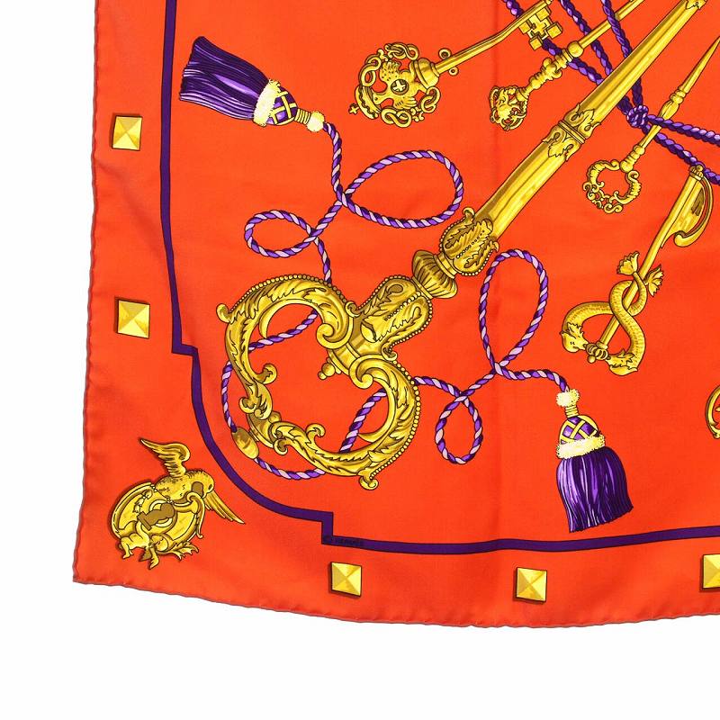 エルメス HERMES スカーフ シルク カレ90 大判 鍵 総柄 マルチ