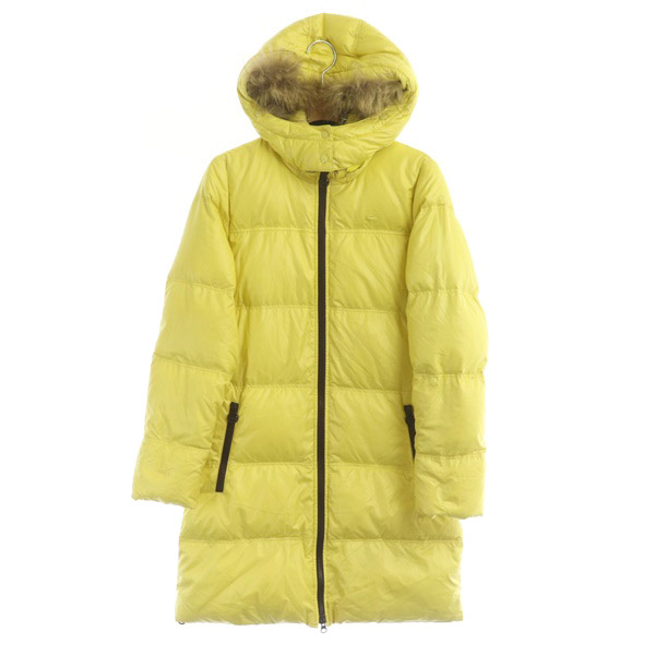 ラコステ LACOSTE ダウンコート ロング フード ファー ナイロン 40 黄