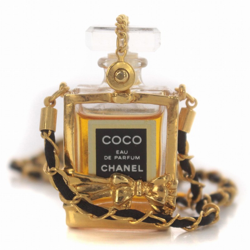 シャネル CHANEL COCO 香水瓶 ミニボトル チェーンネックレス リボン 