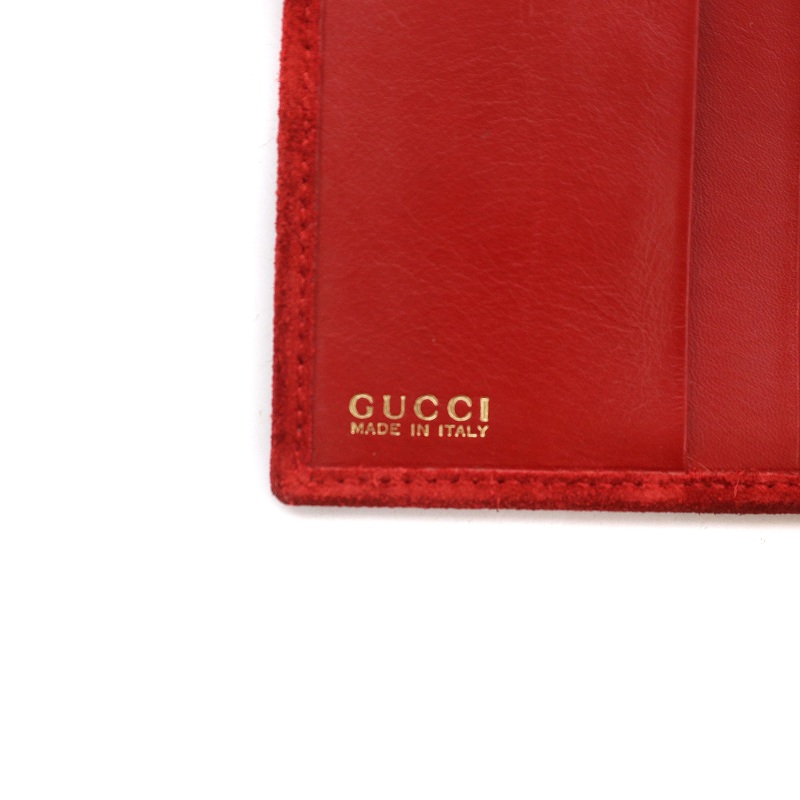 グッチ GUCCI 二つ折り財布 フラップ ベロア レザー ビット 赤