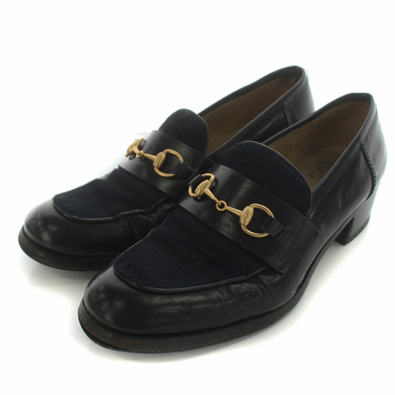 グッチ GUCCI ローファー シューズ ヒール ハラコ ホースビット レザー 