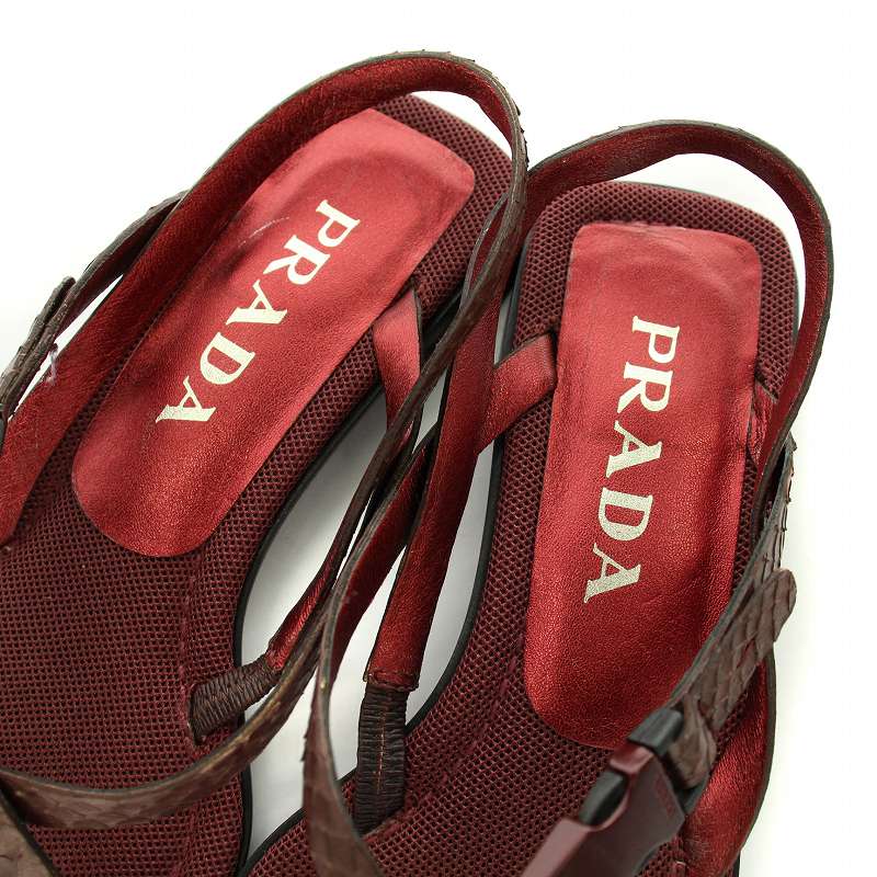 プラダ PRADA サンダル パイソン レザー 34.5 22.5cm 紫 パープル 茶 