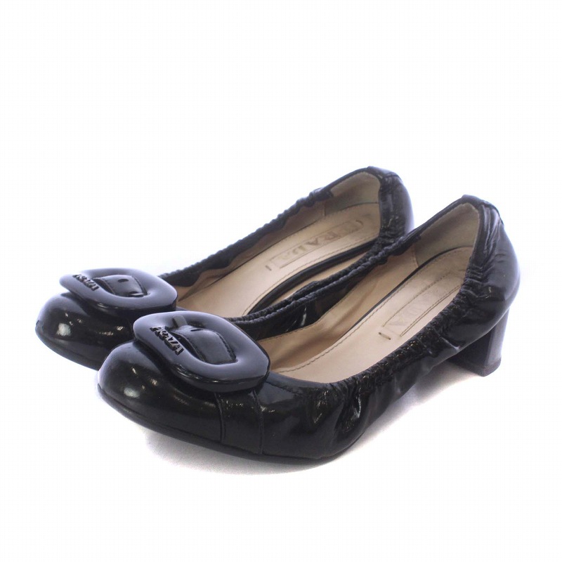 プラダ PRADA パンプス バレエシューズ エナメル ラウンドトゥ チャン 