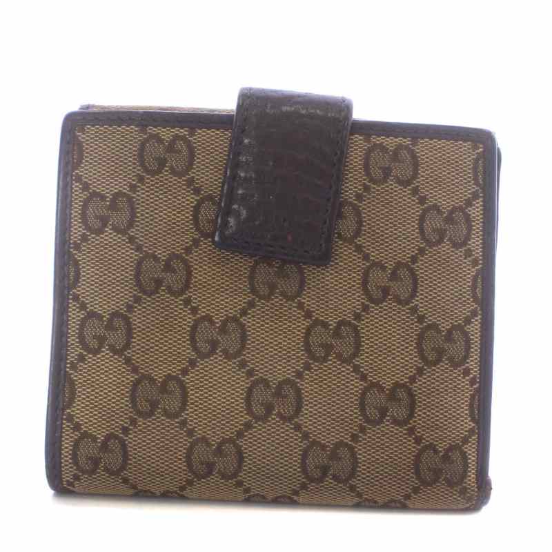 グッチ GUCCI 財布 二つ折り キャンバス レザー GG ロゴ 総柄 ゴールド 