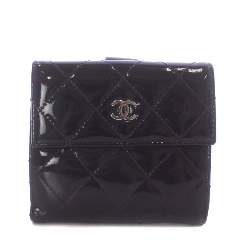 シャネル CHANEL マトラッセ 財布 二つ折り エナメル Wホック  