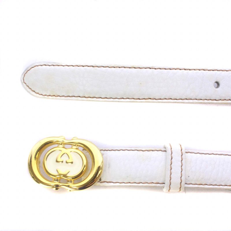 グッチ GUCCI ベルト レザー ロゴバックル ゴールド金具 80/32 白