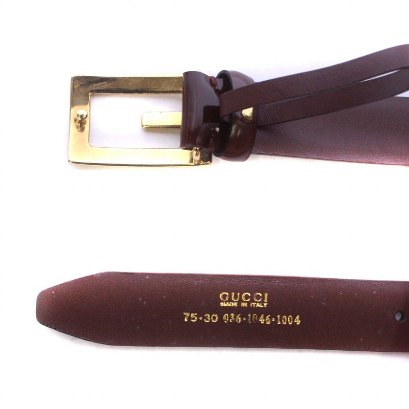 グッチ GUCCI ベルト レザー バックル ロゴ ゴールド金具 75/30 茶色