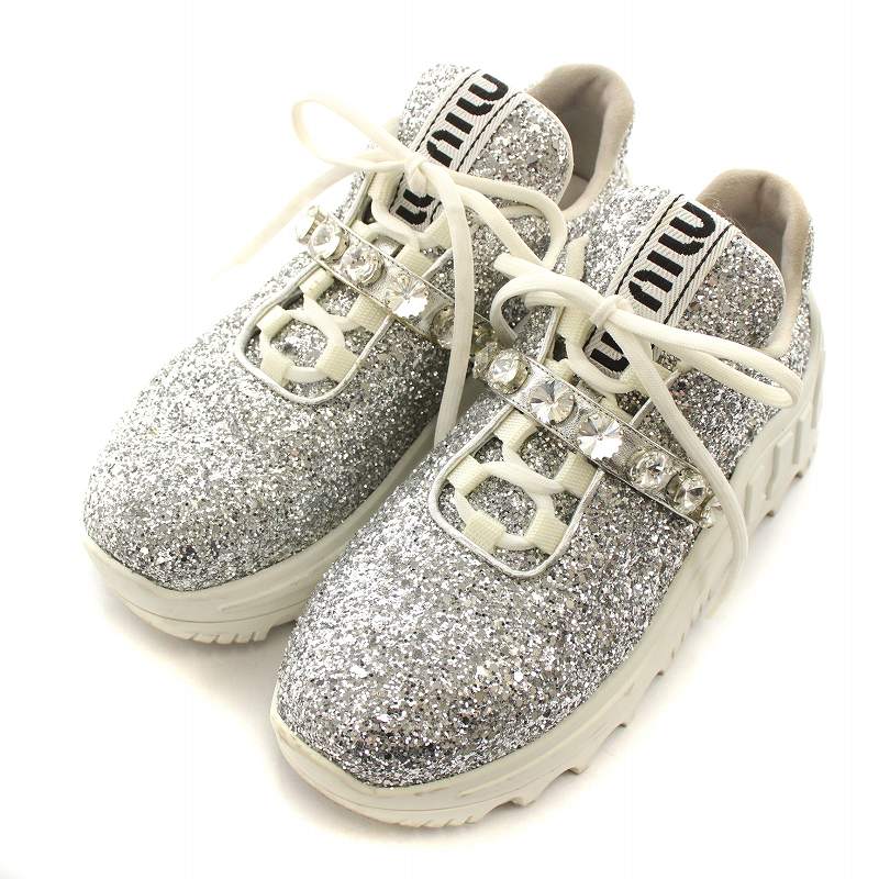 ミュウミュウ miumiu スニーカー シューズ ラメ グリッター ライン 