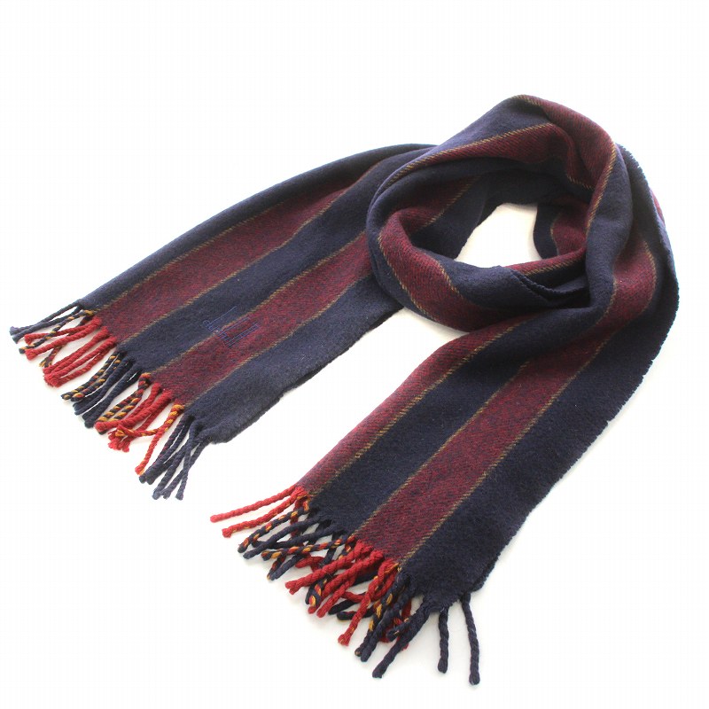 ダンヒル dunhill マフラー フリンジ ロゴ刺繍 ストライプ柄 カシミヤ  