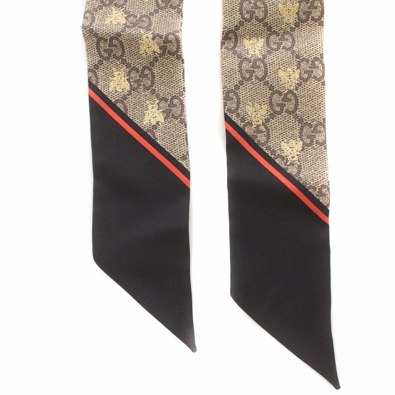 GUCCI グッチ　ボウタイスカーフ　グッチ柄 グッチ GUCCI シルクネックボウ ボウタイ スカーフ GG柄 絹 茶
