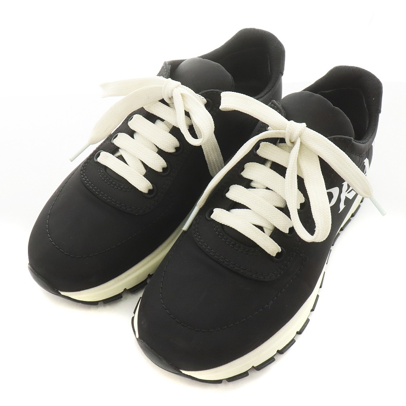 プラダ PRADA スニーカー ロゴ ナイロン 35 22cm 黒 ブラック 白 