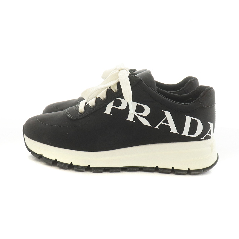 プラダ PRADA スニーカー ロゴ ナイロン 35 22cm 黒 ブラック 白