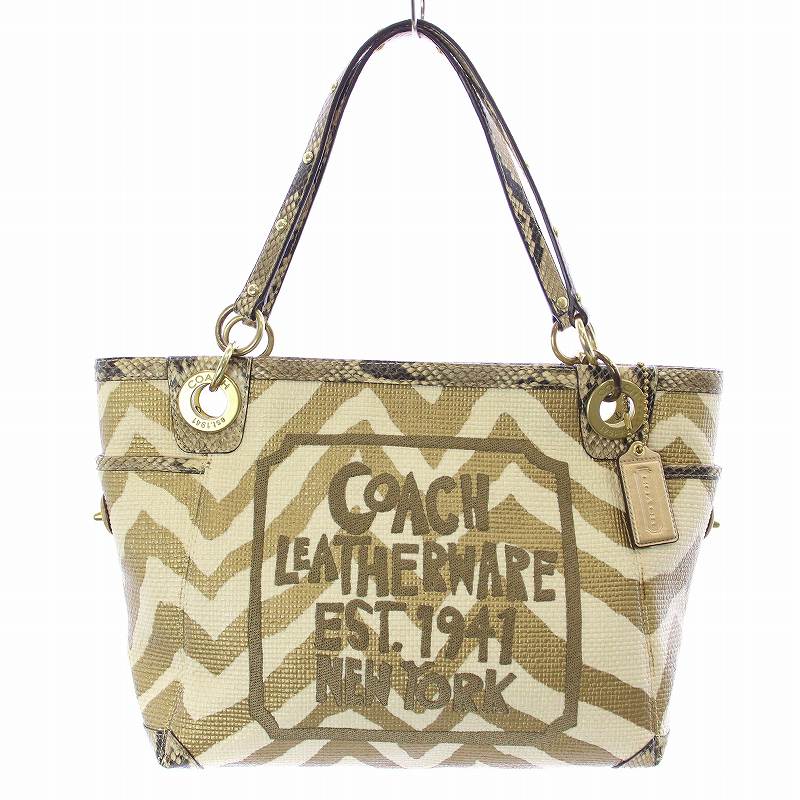 コーチ COACH トートバッグ レザー パイソン柄 ゼブラプリント ロゴ 