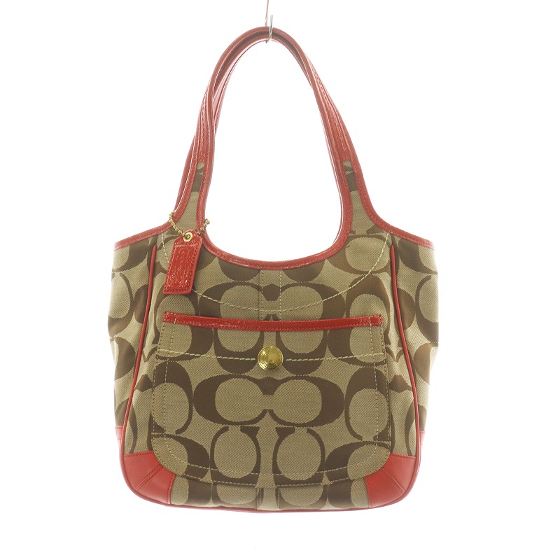 コーチ COACH ハンドバッグ トート シグネチャー レザー 茶 ブラウン 