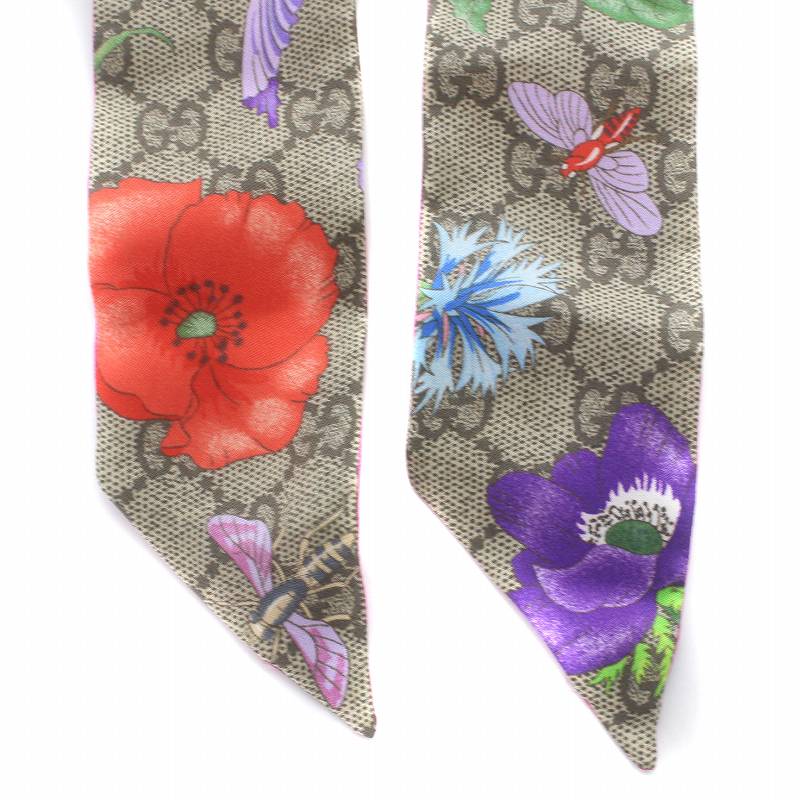 グッチ GUCCI GGフローラ プリント ネックボウ ツイリー スカーフ 花柄  