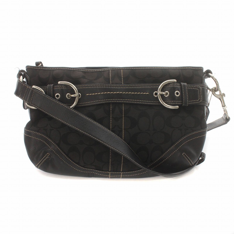 コーチ COACH ショルダーバッグ シグネチャー キャンバス レザー 黒