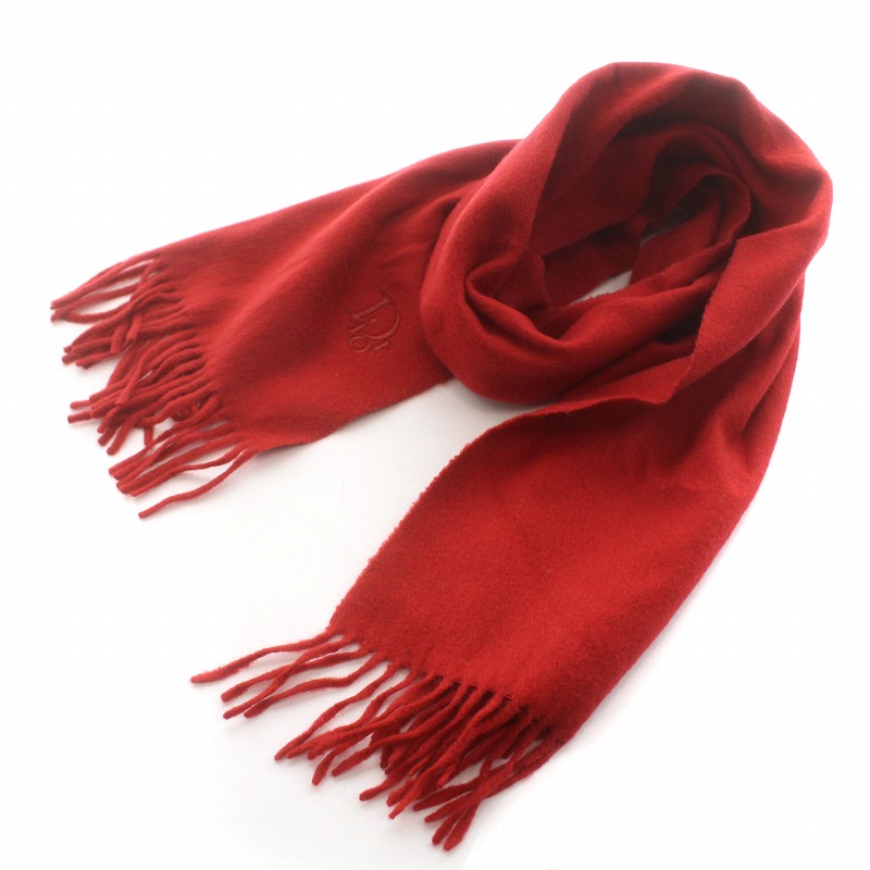 赤色 ロゴ刺繍 マフラー フリンジ付き 【公式通販】
