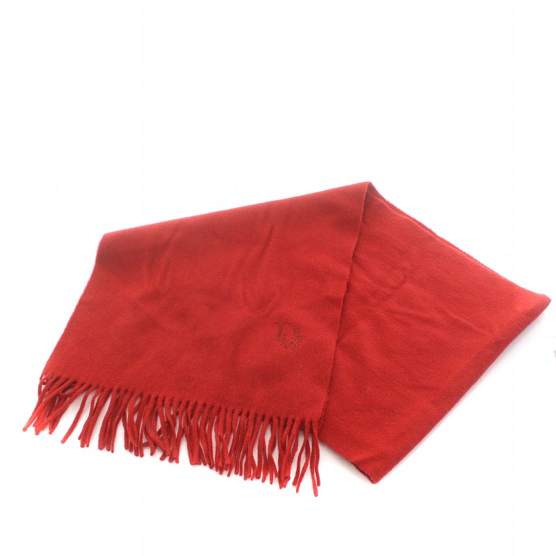 ディオール Dior マフラー フリンジ ロゴ刺繍 ウール 赤 レッド /AQ