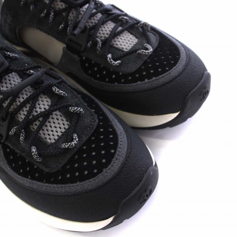 CHANEL スニーカー グレー ブラックココマークメッシュファブリック