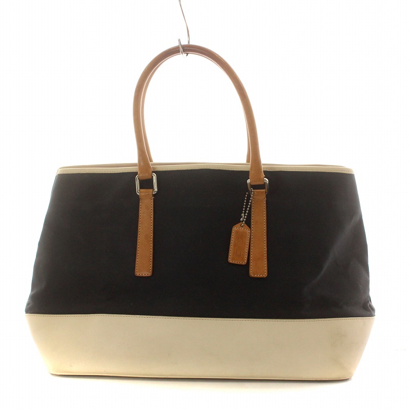 コーチ COACH トートバッグ ハンド キャンバス レザー バイカラー 紺 